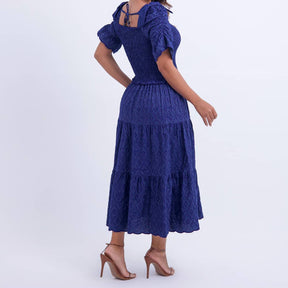 Vestido Feminino Bordado Midi Azul-Marinho Fátima - FL20