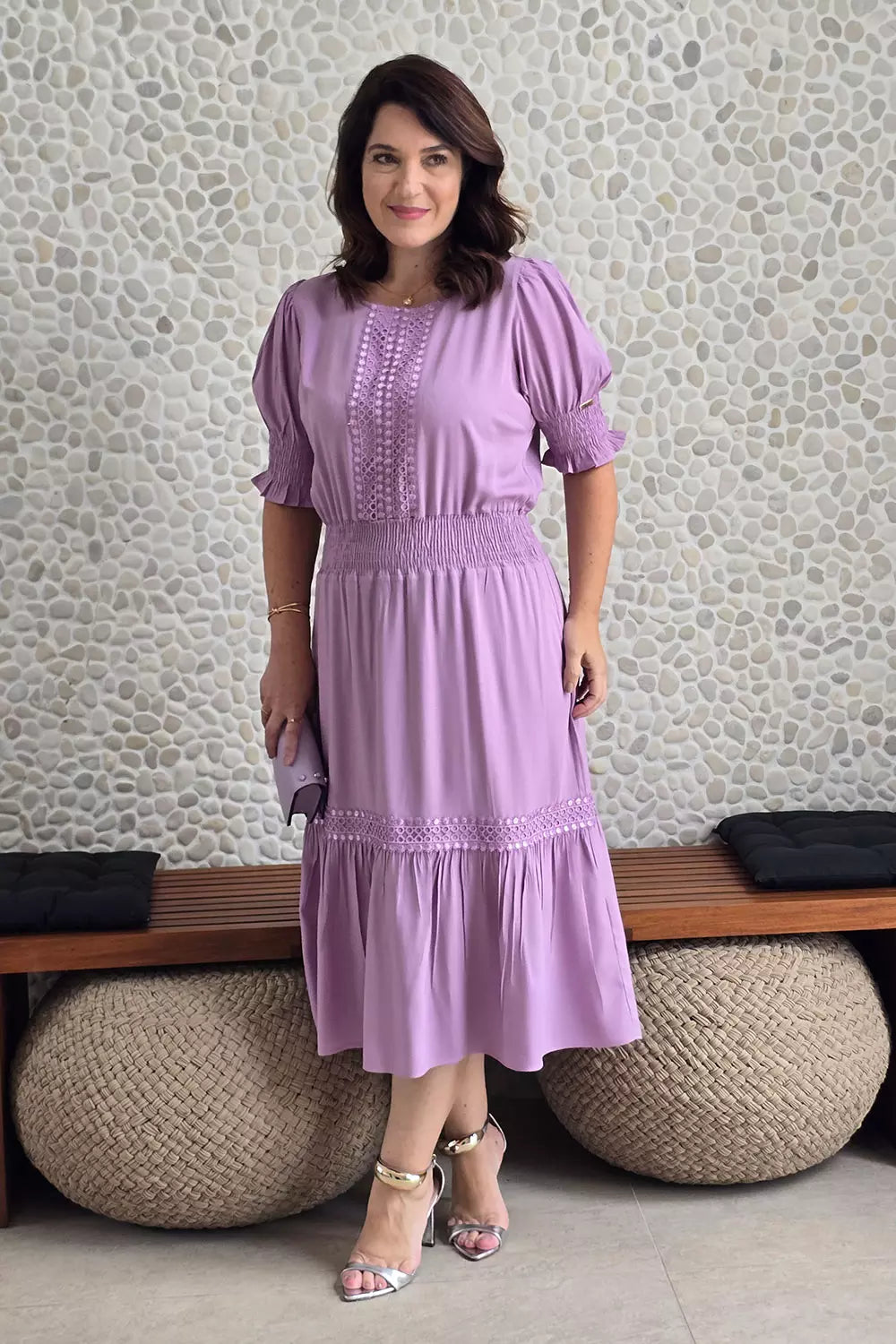 Vestido Midi com Maria Roxo