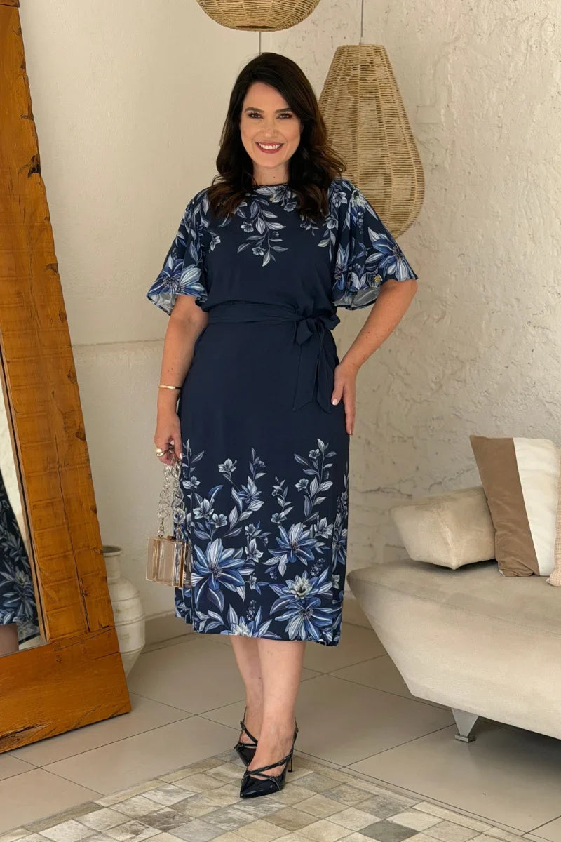 Vestido Janet Azul Marinho Floral em Viscose