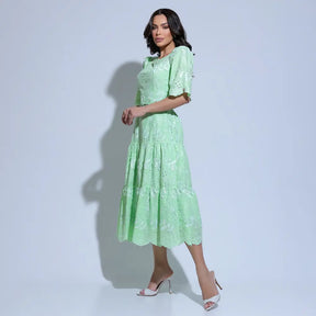 Vestido Feminino Laise Bordado 3D Verde Menta Bordado Núbia - FL27