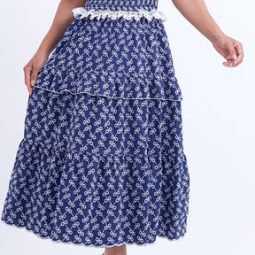 Vestido Feminino Barra Ondulada Azul-Marinho Bordado Natália - FL15