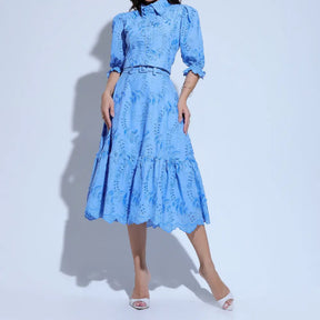 Conjunto Feminino Richelieu 3D Azul Bordado Luma - FL25