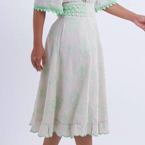 Conjunto Midi Off White com Bordado Verde Luana - FL01