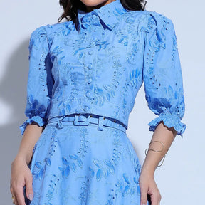 Conjunto Feminino Richelieu 3D Azul Bordado Luma - FL25