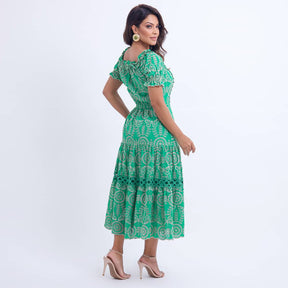 Vestido Feminino Midi Bordado Verde Gisele- FL05