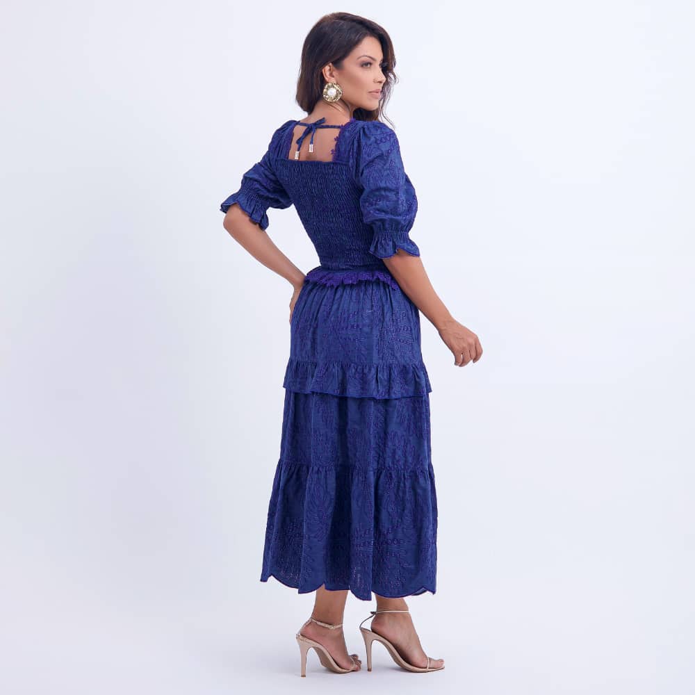 Vestido Feminino Bordado Violeta Estilo Godê Natália - FL18