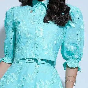 Conjunto Feminino Richelieu 3D Menta Bordado Luma - FL33